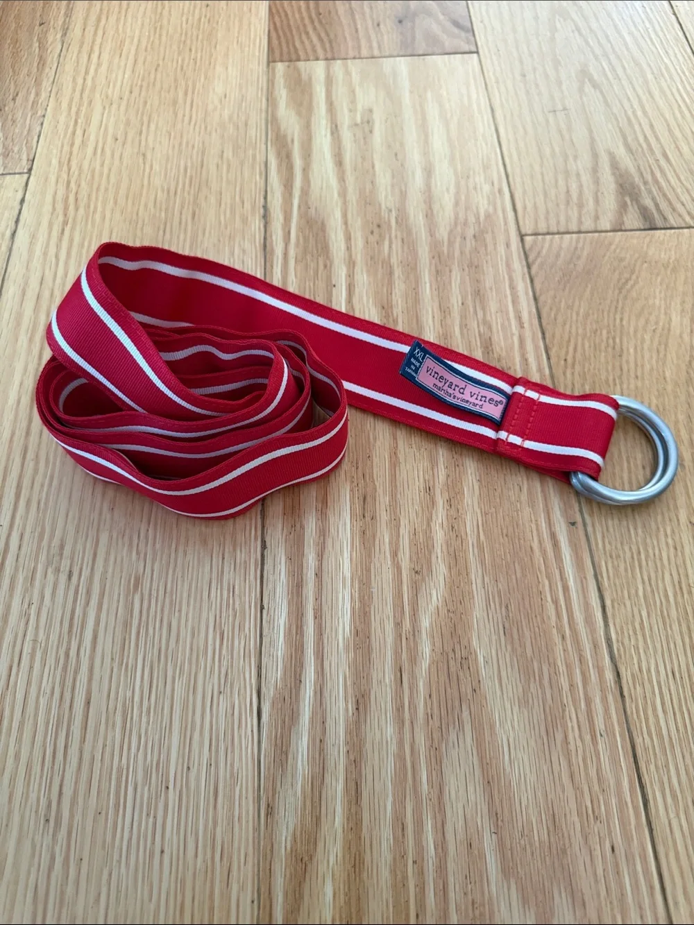 Vineyard Vines Red and White Striped Webbing Belt with D-Ring